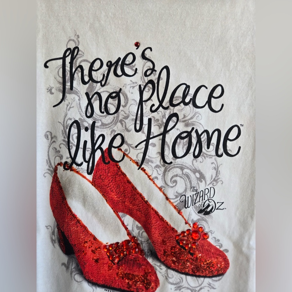 Port Company White Short Sleeve T-Shirt w/Ruby Red Sparkle Shoe Design | M| - Picture 3 of 10